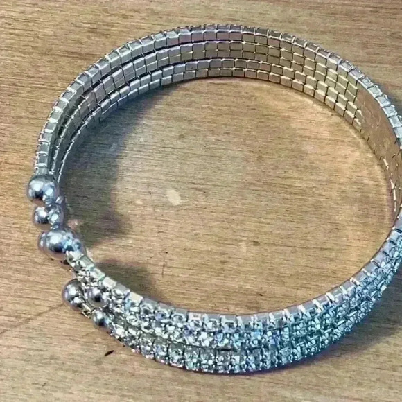 Vintage Silver Rhinestone Stretch Cuff - Picture 8 of 8